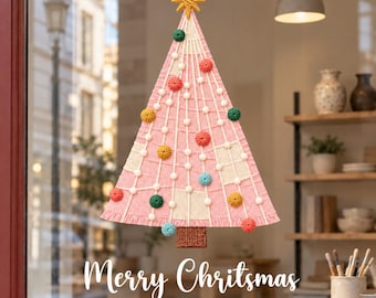 Christmas Window Decals, Fabric Look Vinyl Stickers, Patchwork Christmas Trees & Holiday Decor