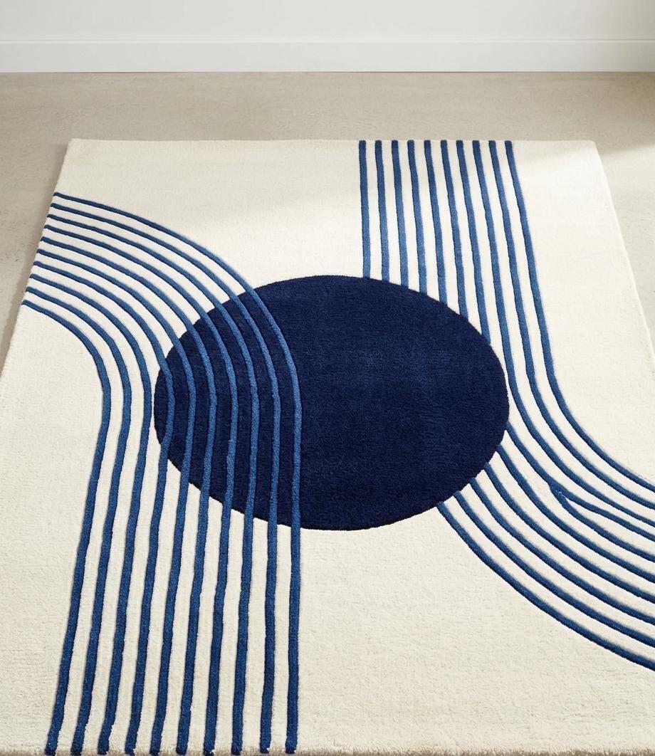 Modern Geometric Blue Circle Area Rug, Cream Abstract Line Carpet, - Etsy