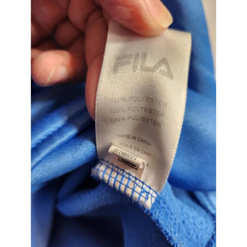 Vintage 1990's FILA Big Logo Hoodie Kangaroo Pocket Baby Blue And Gray Sz Large image 4