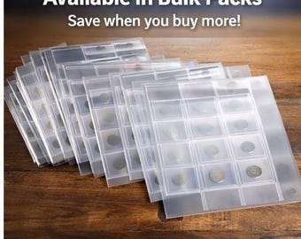 20 Pocket Coin Pages for 2x2 Holders PVC Free Acid Free Binder Sheets Coin Collection Storage Paks of 5, 10, 15 or 20 - Archival Quality