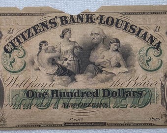 1880s 100 National Bank Note Citizens Bank Louisiana New Orleans Large Size US Currency Rare Antique Paper Money