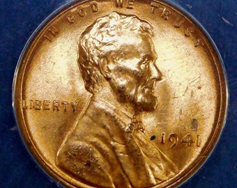 1941 Lincoln Wheat Penny ANACS MS64 Red Struck Through Debris Error Certified Wheat Cent Rare Mint Error Coin