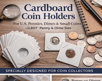 Cardboard Coin Holders 2x2 Flips Penny or Dime Coin Storage 20, 40, 60, or 80 Pack Coin Collecting Supplies Coin Flips ~0.807 inches