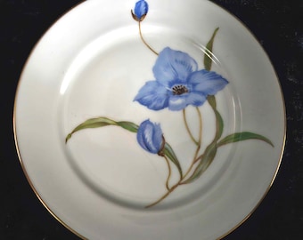 Rosenthal Germany Blue Flower Porcelain Plate Vintage Gold Rim Decorative Display Plate
