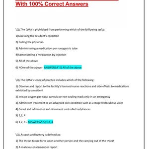 QMA Practice Test Complete Questions With Correct Answers