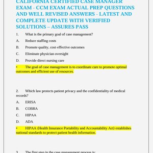 California Certified Case Manager Exam- CCM EXAM Actual Prep Questions And Answers