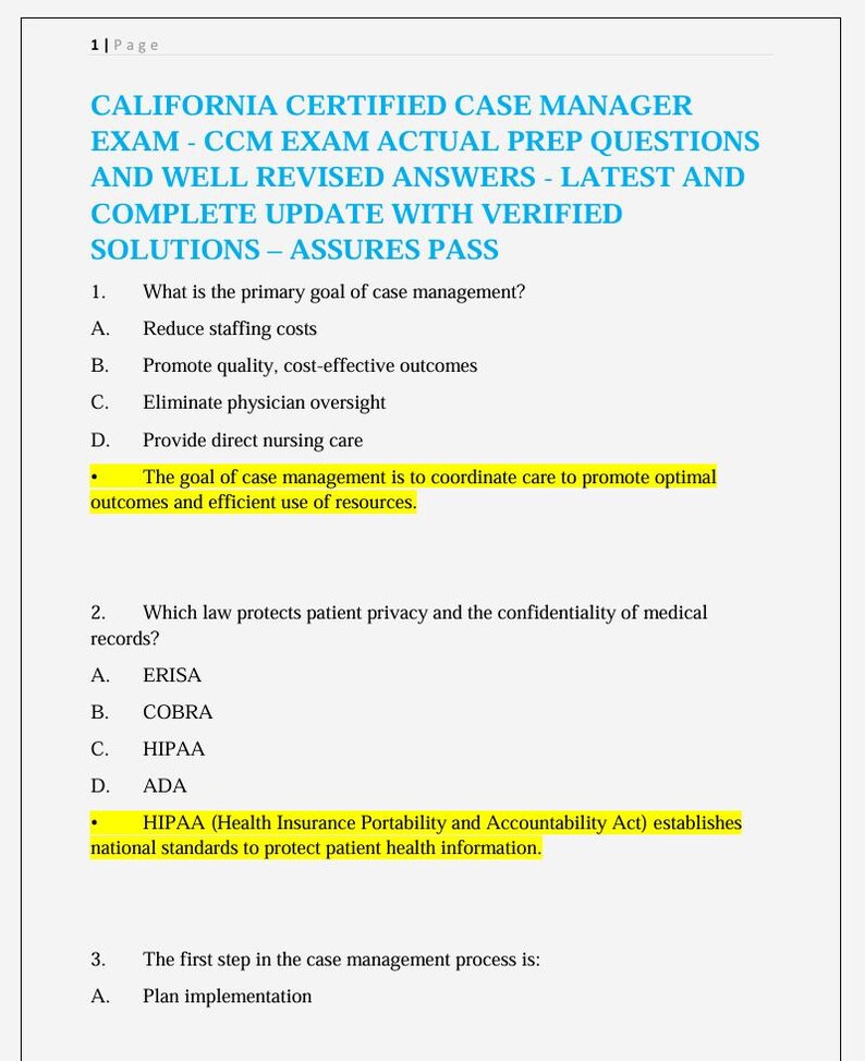 California Certified Case Manager Exam- CCM EXAM Actual Prep Questions ...