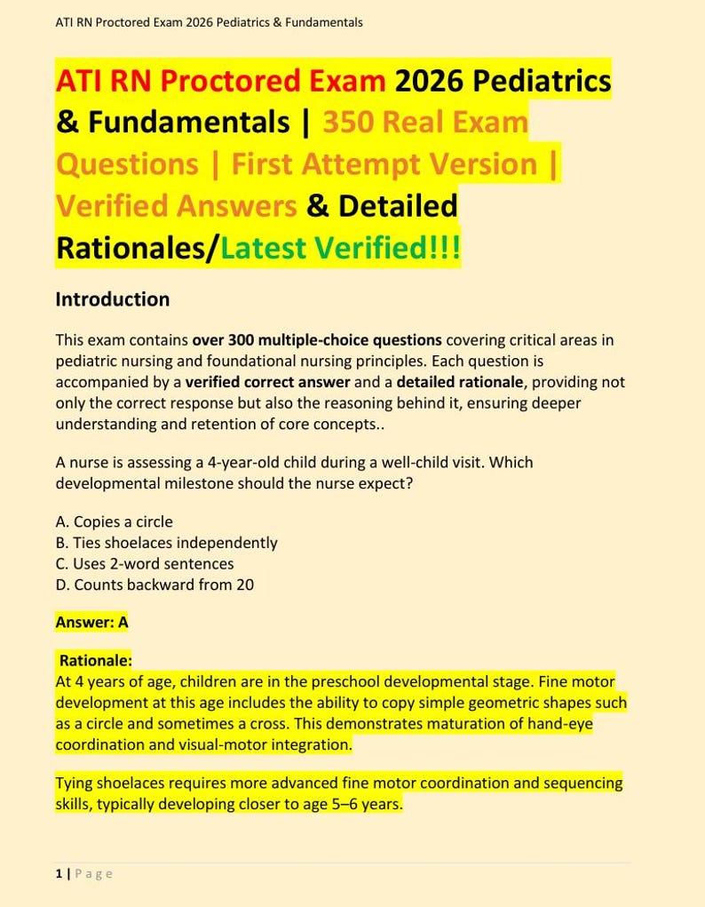ATI RN Proctored Exam 2026 Pediatrics & Fundamentals - Etsy