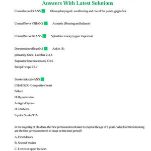 Puede incluir: Un documento titulado APEA Predictor Exam Complete Study Questions And Answers With Latest Solutions. Enumera hechos médicos, incluidos los nervios craneales, los reflejos tendinosos profundos, la escala de riesgo de accidente cerebrovascular CHADS2 y una pregunta.