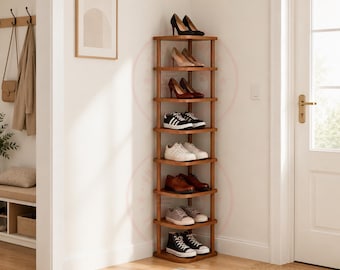 8 Tier Bamboo Shoe Rack, Vertical Wooden Shoe Organizer for Small Spaces, Entryway Storage