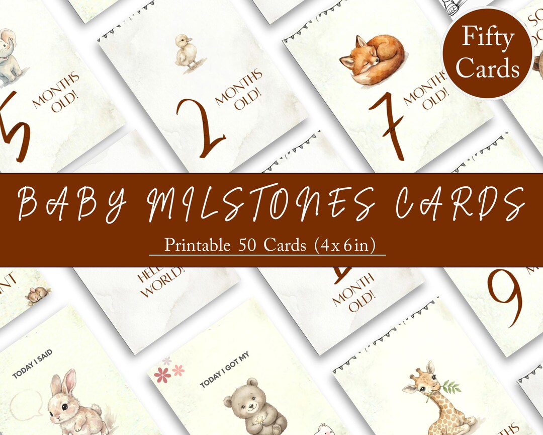 Printable Baby Milestone Cards | Editable Canva Template | Neutral Baby ...