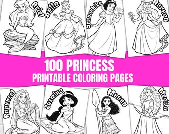 Libro da colorare delle principesse / 100 fogli / Pagine da colorare per bambini / Download digitale in PDF