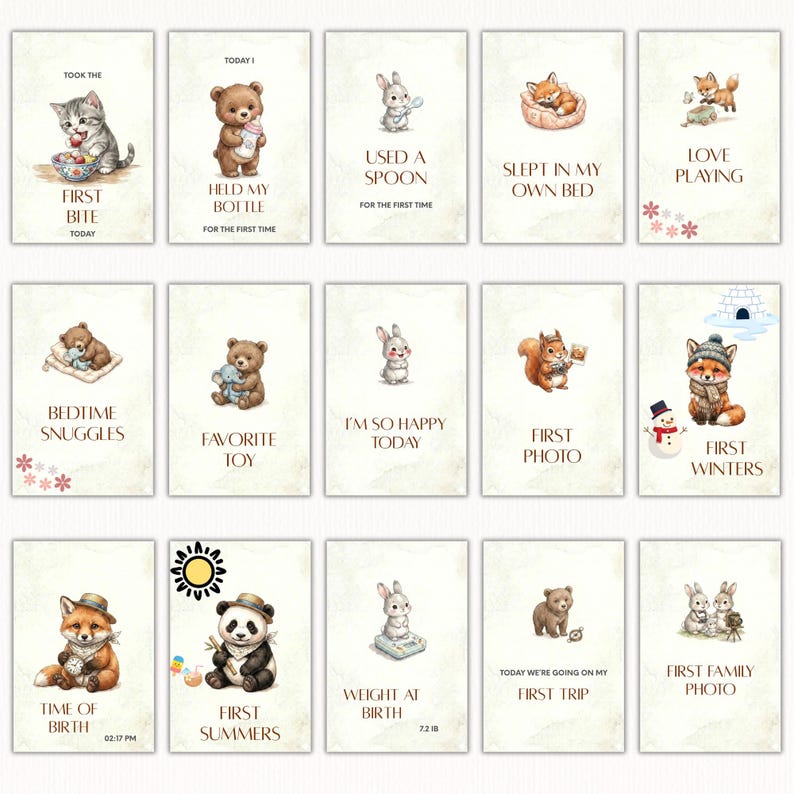 Printable Baby Milestone Cards | Editable Canva Template | Neutral Baby ...