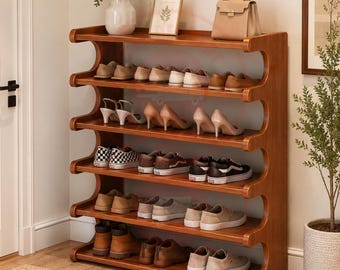 Bamboo Shoe Rack, 6 Tier Wide Shoe Organizer for Entryway