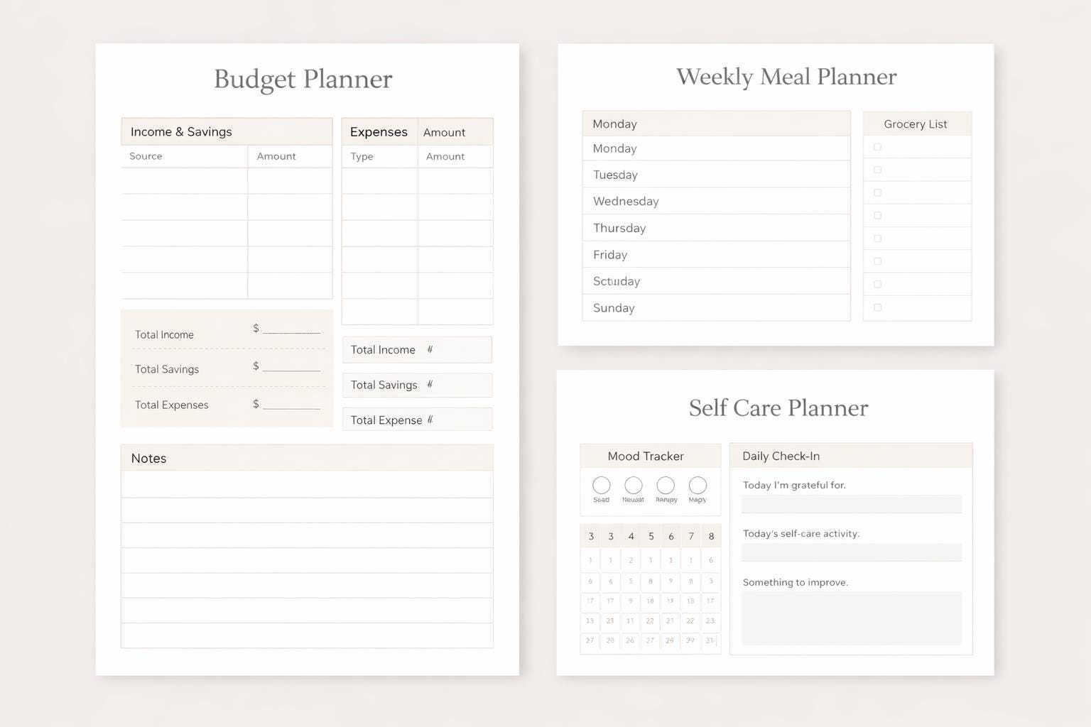 Minimal Monthly Habit Tracker Printable | Self Improvement Planner (PDF ...