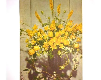 Vintage Yellow Lily Flower Color Print Urn Ivy Mid Century
