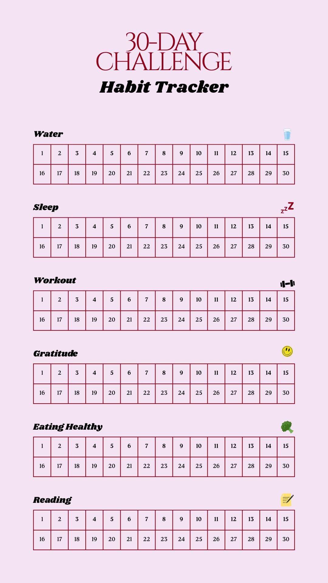 30 Day Habit Tracker Challenge | Printable Habit Tracker | Self Care ...