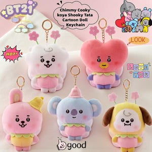 Peluche BT21 Baby Series Avec Cordon Porte-badge - Blanc, 4.6 X 2.2 Pouces
