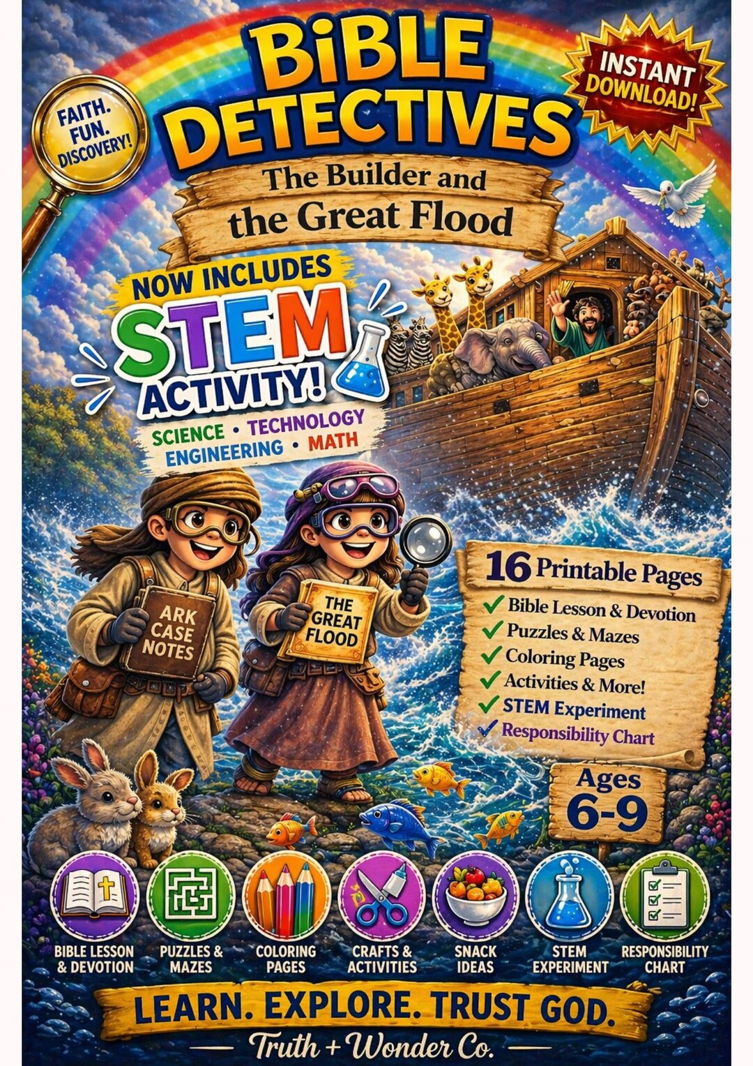 Noah’s Ark Kids Bible Activity Pack | Christian Printable + STEM | Ages ...