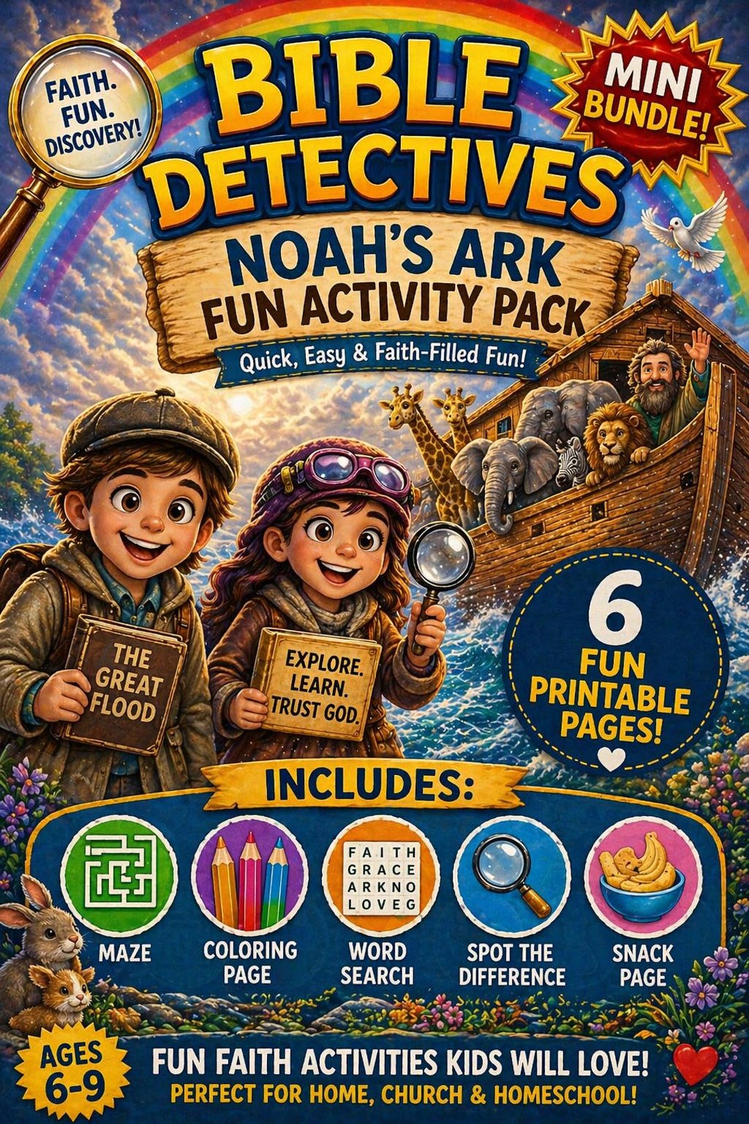 Noah's Ark Activity Pack | Bible Detectives Christian Printable (ages 6