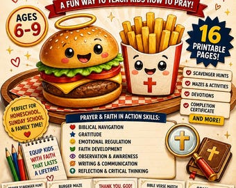Aktywność modlitewna dla dzieci do wydrukowania | Lekcja „Święty hamburger, wierne frytki” (6-9 lat)
