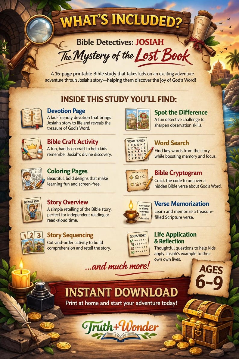 Bible Detectives Josiah: Lost Book Study Printable (ages 6-9) - Etsy