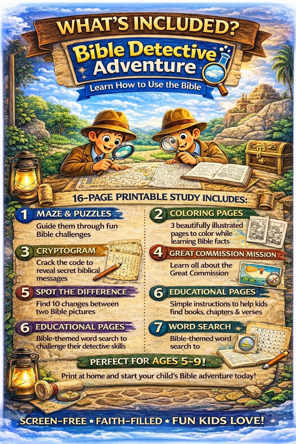 Bible Detective Adventure Printable Activity Pack | Kids Learn Bible