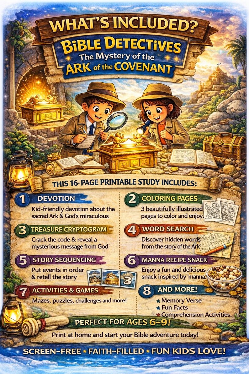 Bible Detective Activity Pack | Ark of the Covenant Study (ages 6-9