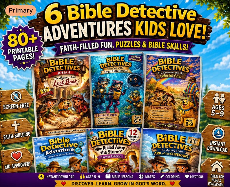 Bible Detectives Activity Bundle for Kids (6-pack) Christian Printables