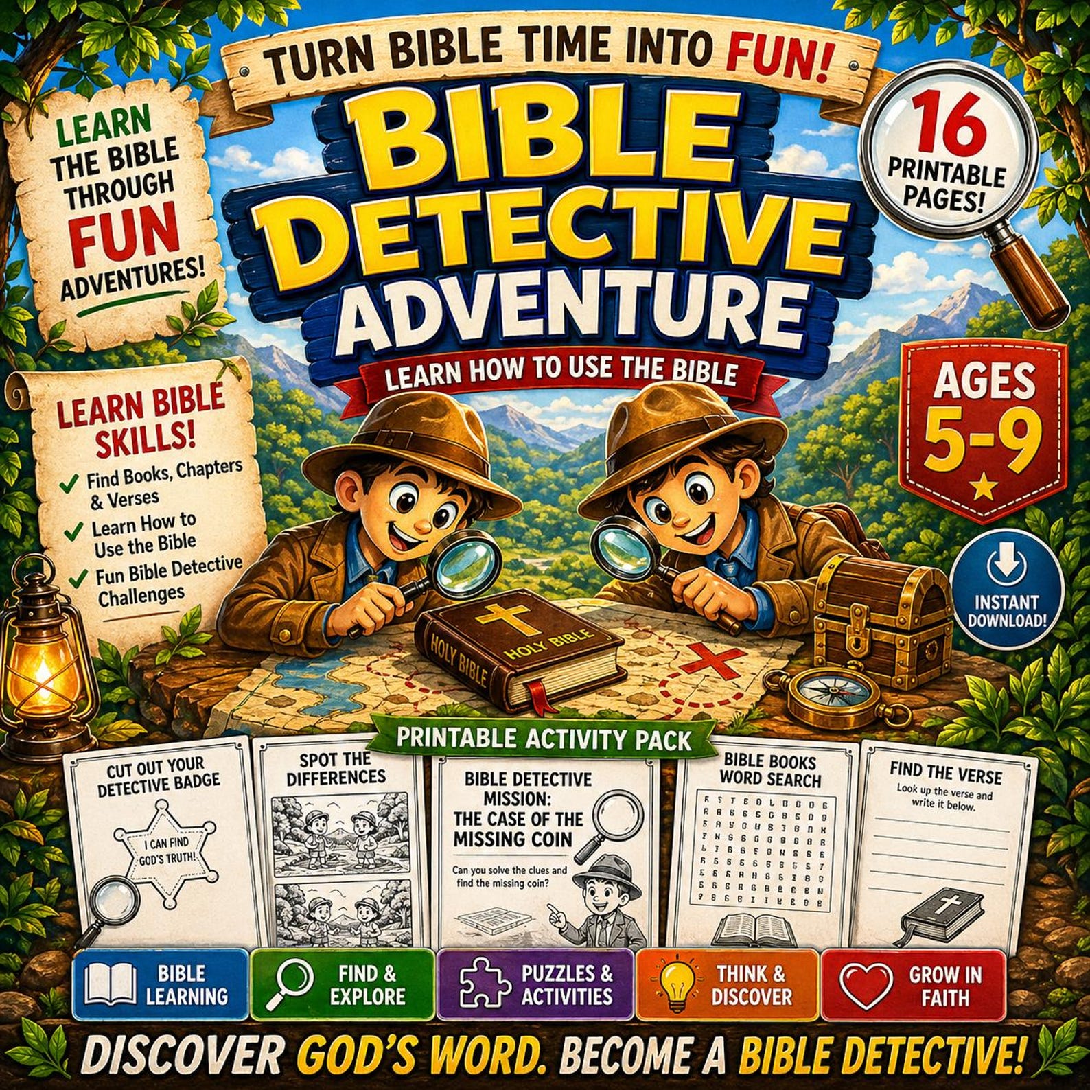 Bible Detective Adventure Printable Activity Pack | Kids Learn Bible