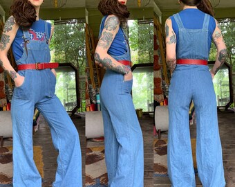 high waisted bell bottom overalls
