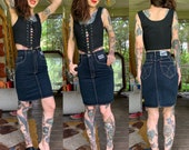 Vintage 1980 s USED Indigo Denim Pencil Skirt High Waist xxs xs 24
