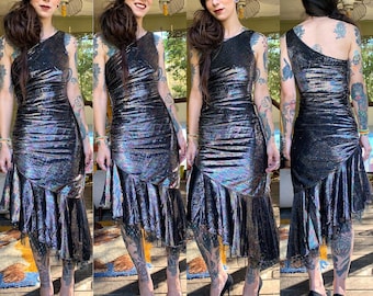 Vintage 1970’s New Leaf Samir Rainbow Lurex Holiday Gown Dress xs small Metallic California