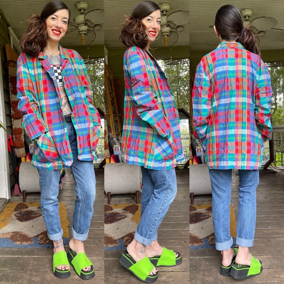 Vintage Rainbow Plaid Lightweight Cotton Jacket Sh