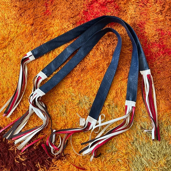 Deadstock Vintage 1970’s Fringe Belts Vinyl Red White Blue OSFA