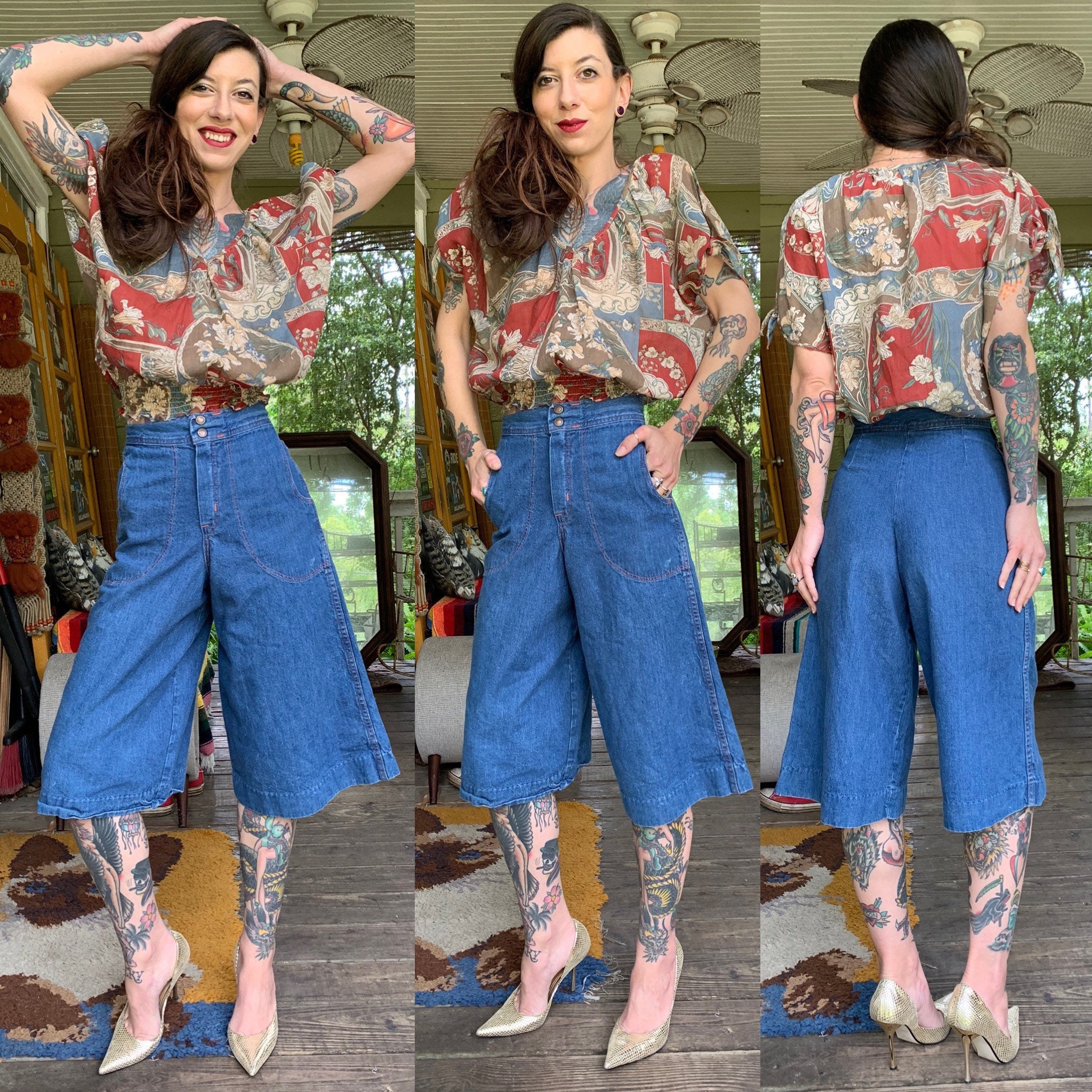 Vintage 1970s Soft Denim Gaucho Pants 