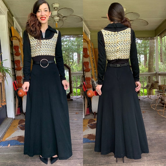 Vintage 1970’s Black Maxi Dress Young Innocent Arp