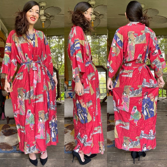 Vintage 1950’s Mid Century Cotton Samurai Kimono … - image 1