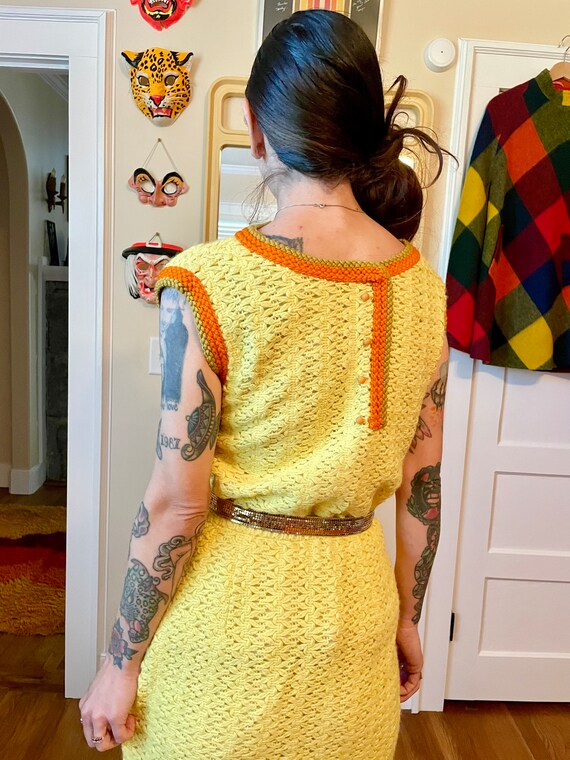 Vintage 1960’s Knit Crochet Yellow Orange Jantzen… - image 6