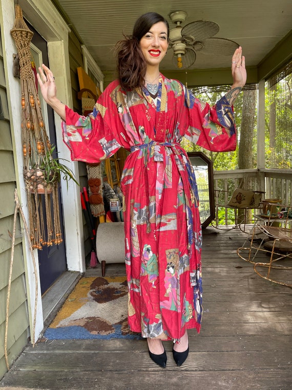 Vintage 1950’s Mid Century Cotton Samurai Kimono … - image 2