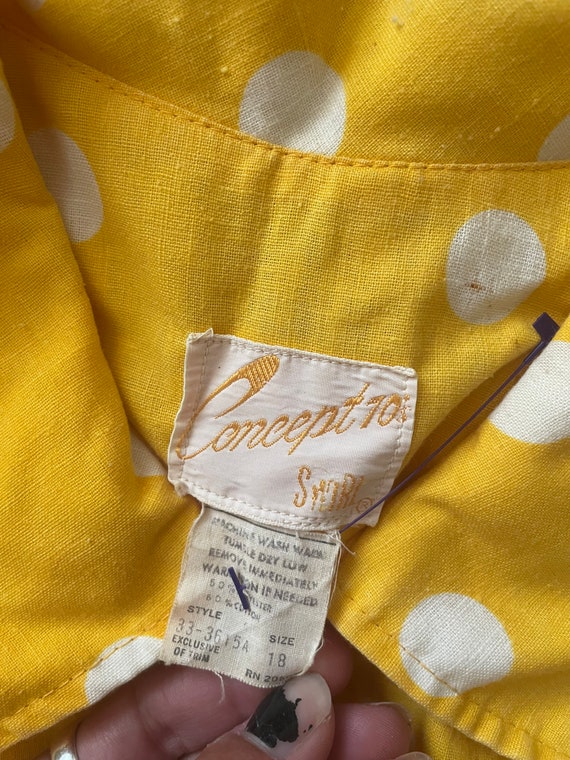 Vintage 1970’s Yellow Polka Dot Cotton Zip Front … - image 7