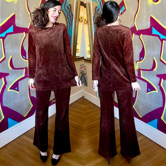 Silver Velvet Long Sleeve Top and Cow Jeans Bell Bottom Set