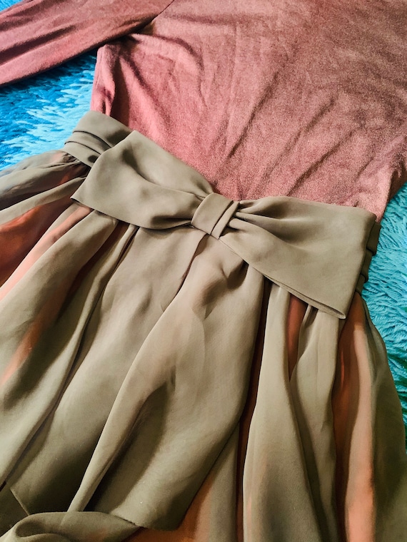 Stunning Vintage 1970’s Orange Brown Ruffle Crepe… - image 10