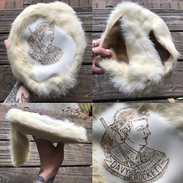 Rare Original Deadstock 1950's Davy Crockett Fur and Leather Hat Children's