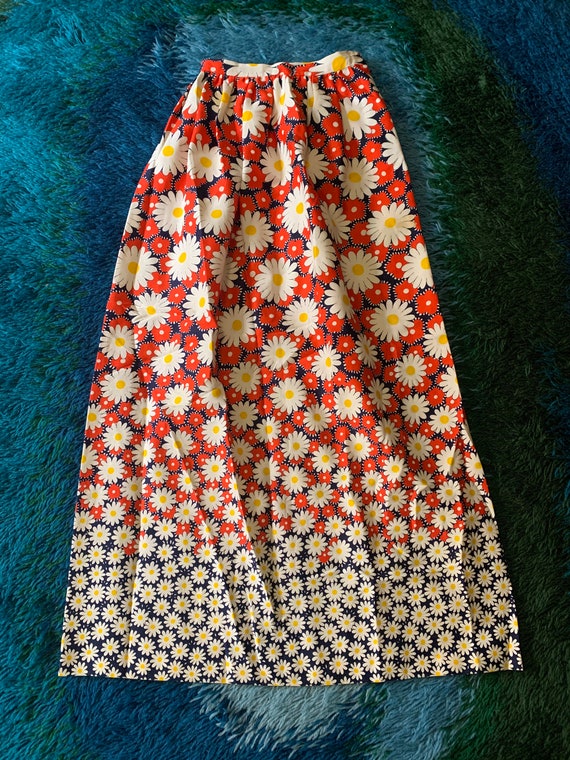 Vintage 1970’s Sunflower Color Block Maxi Skirt H… - image 8