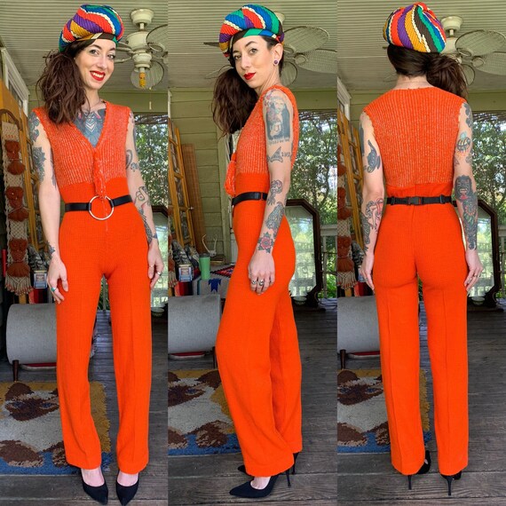 Rare 1960’s Vintage Orange Knit Metallic Lurex Tas
