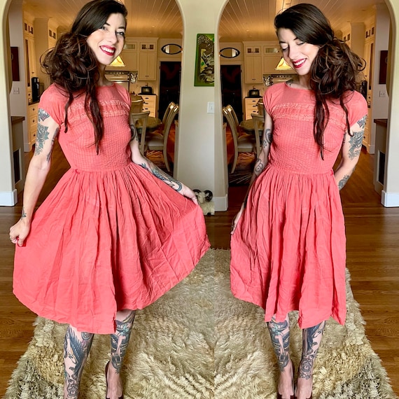 Robe de jour semi transparente rose saumon en gaze de coton vintage des annees 1950 taille xxs xs Etsy France