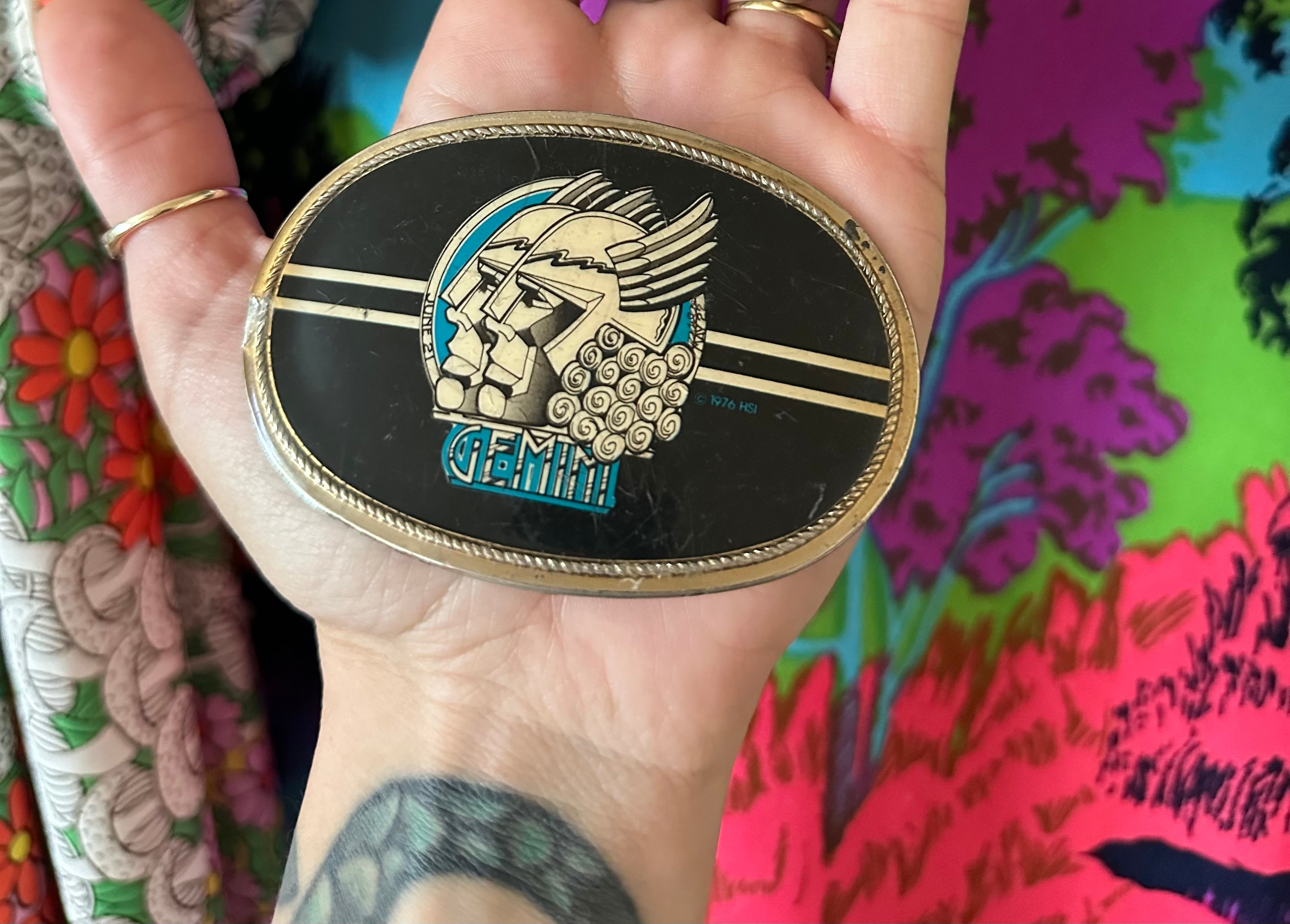 Gemini Belt Buckle Vintage zodiac Leather belt with brass buckle Gemini, Twins Horoscope  main image 2