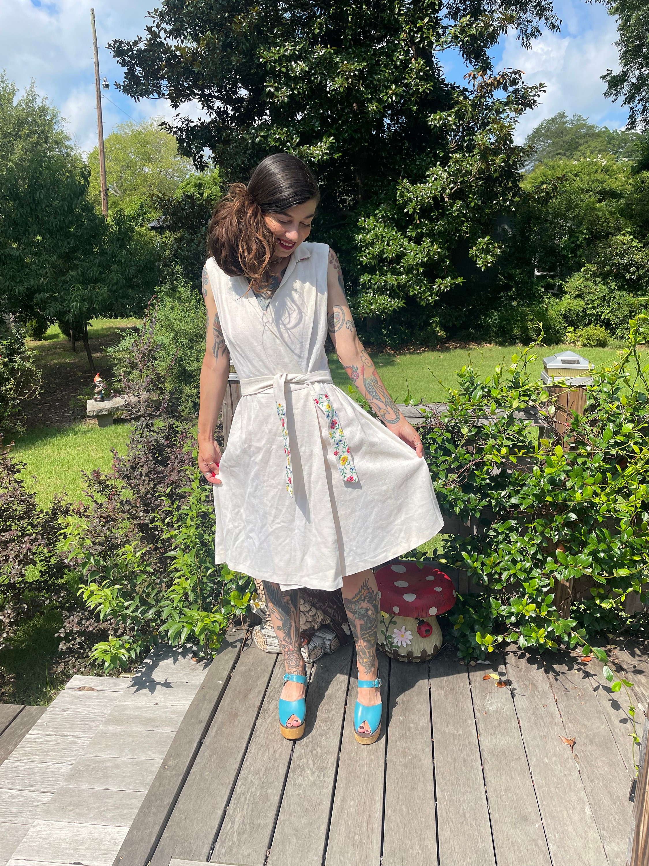 Rare Vintage 1960's Minx Linen Embroidered Wrap Dress Sash