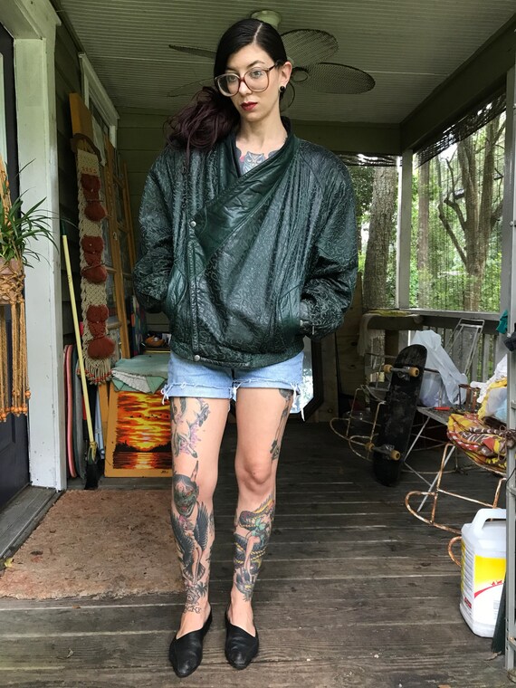 Taille Moto Relief Cuir Animal Pelle Blouson En Grande Vert Vintage tqrZg8tS